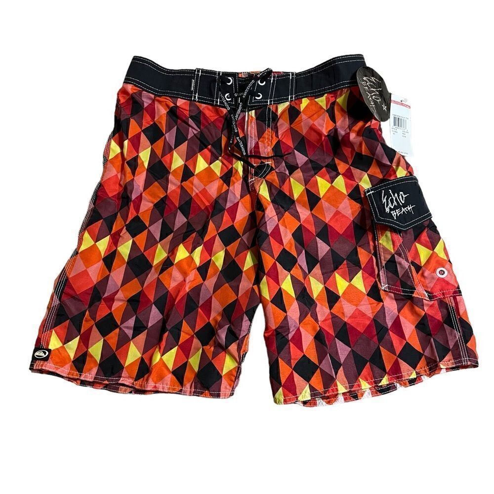 Quicksilver Echo Beach Harlequin pattern Board shorts.